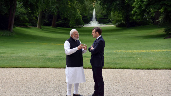 Indian Prime Minister Narendra Modi, left and French President Emmanuel Macron meeting at Elysee Palace, Paris, 3 June 2017 (Government of India, licensed under the Government Open Data License - India)